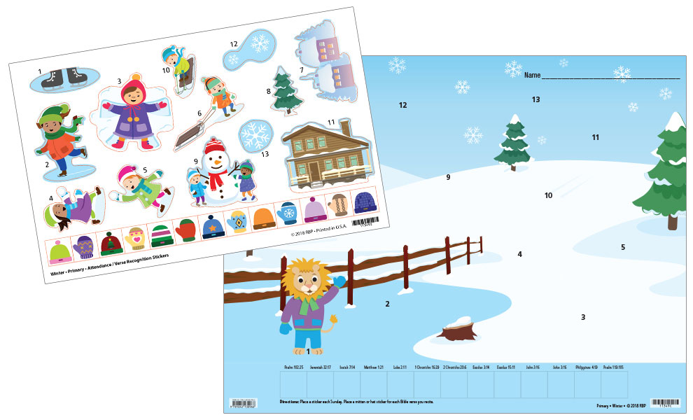 Primary Attendance/Verse Charts and Stickers <br>Winter 2024-25